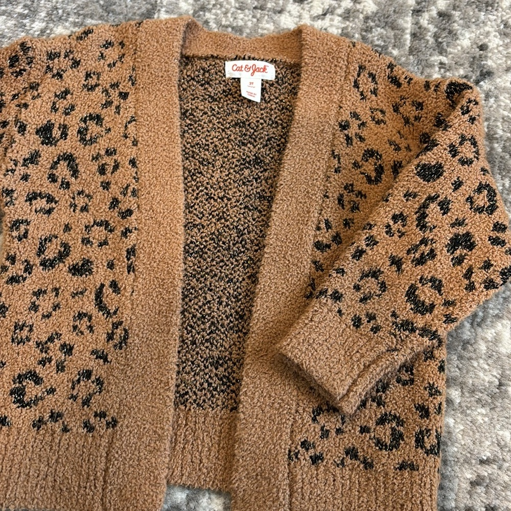 Cat & Jack 2t leopard open front cardigan - Picture 5 of 7